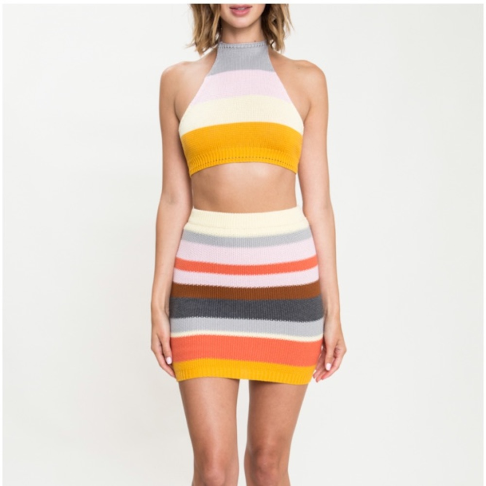 Rainbow Stripe Two Piece Skirt Set